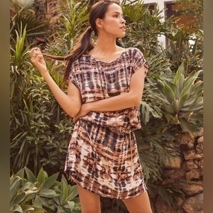 Aqua  orange boho tribal open cold shoulder short sleeve mini Dress size small